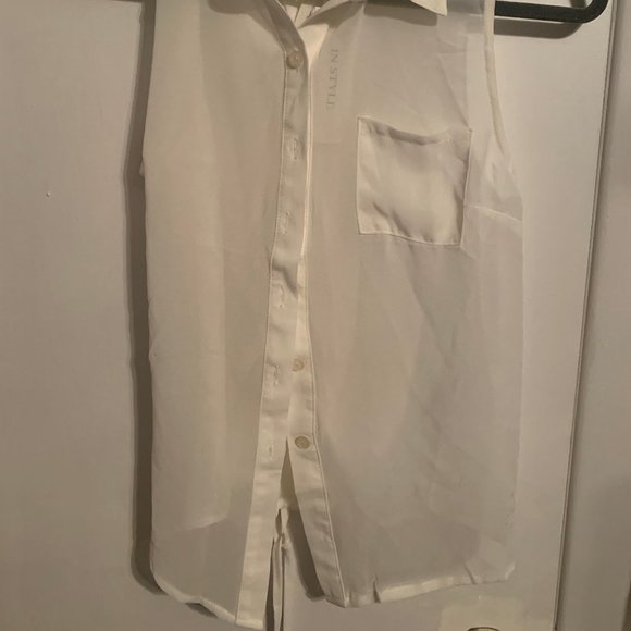 NWT IN STYLE CREAM SLEEVELESS SHEER BLOUSE SZ M - Picture 6 of 6